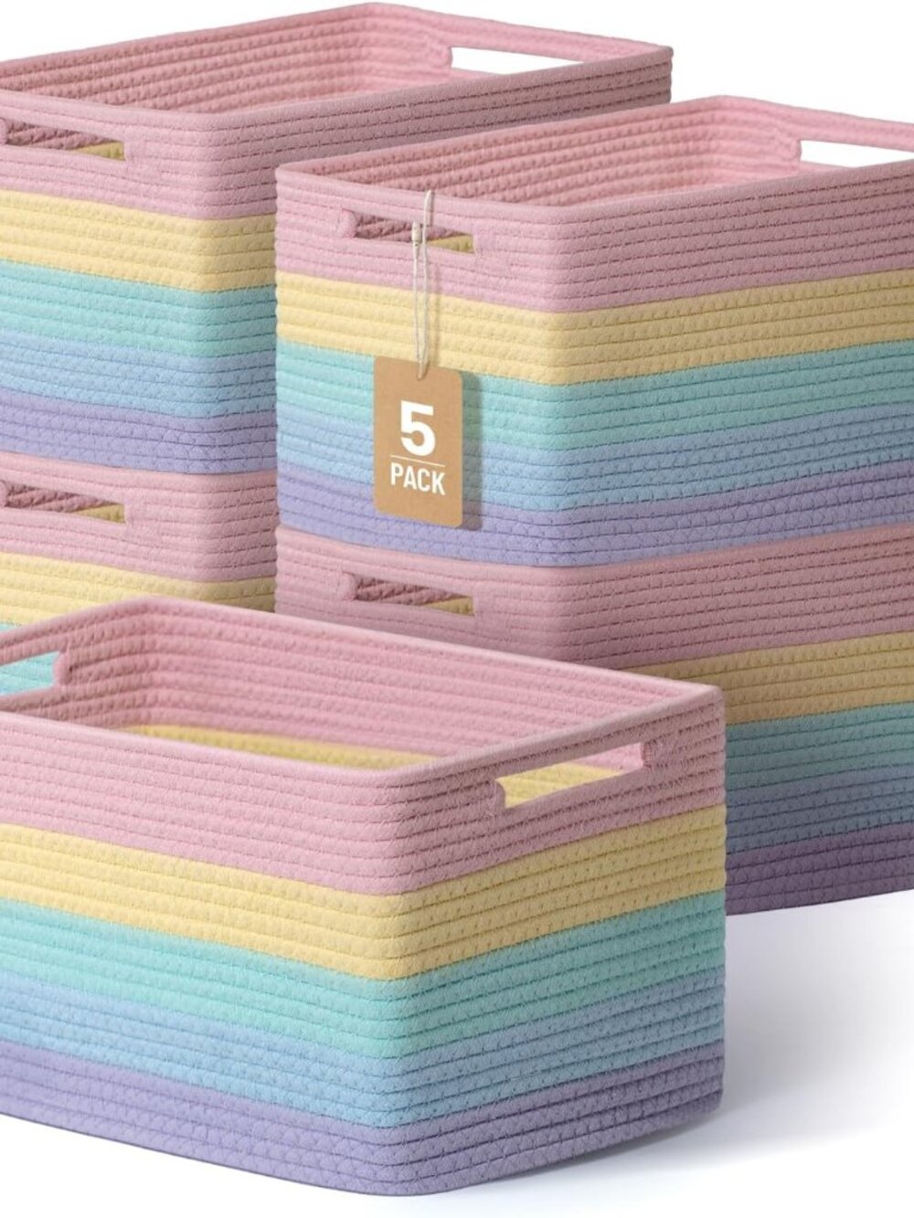 New 5 Pack Woven Storage Baskets, Decorative Storage Bins for Organizing | 13.8'
